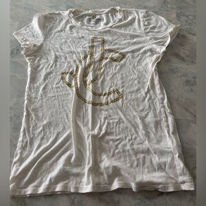 Vintage Juicy Couture white tshirt with gold chain design writing